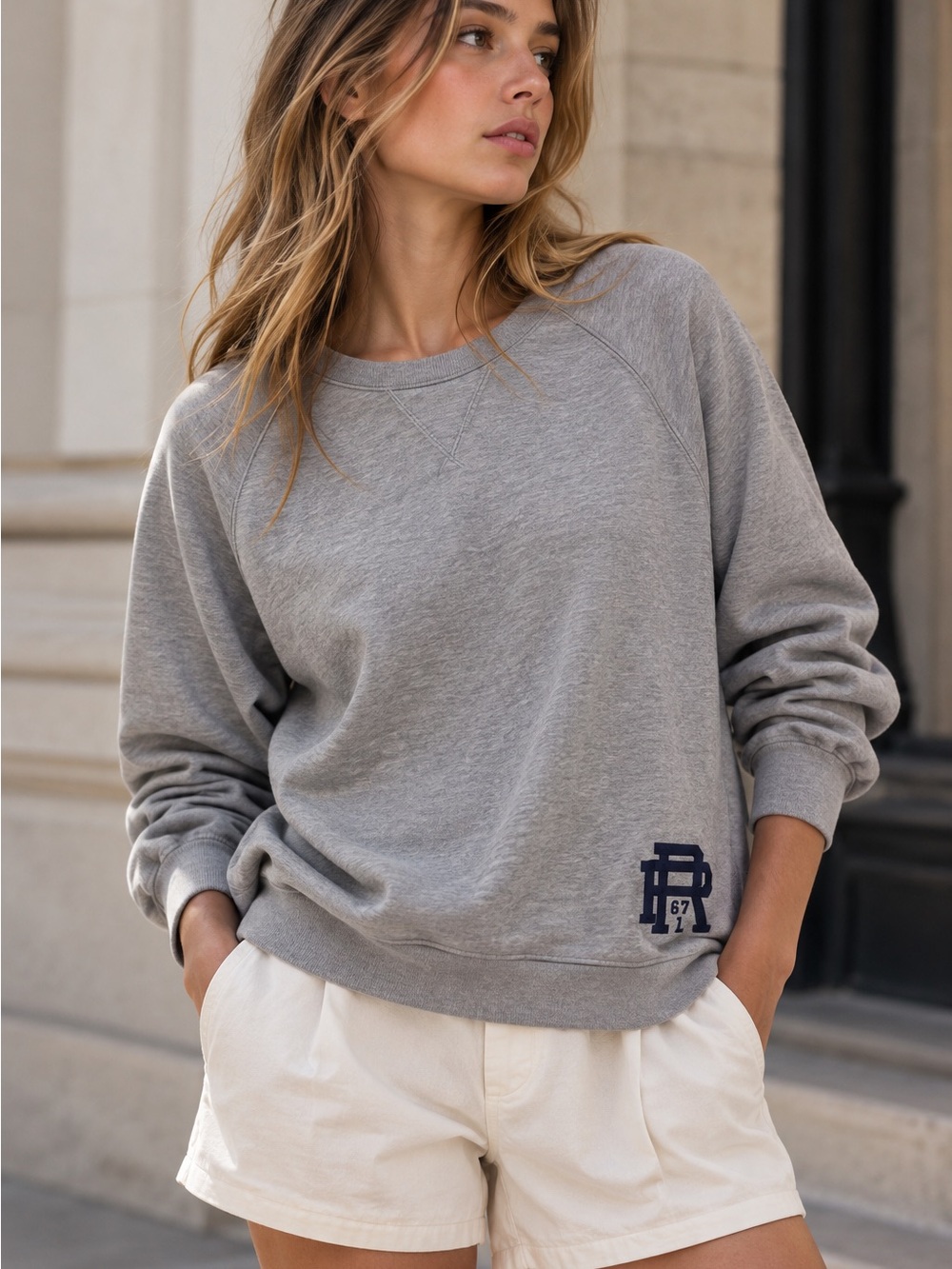 Polo Ralph Lauren Grey Crewneck Sweatshirt Small PRL 67 Preppy Collegiate Casual